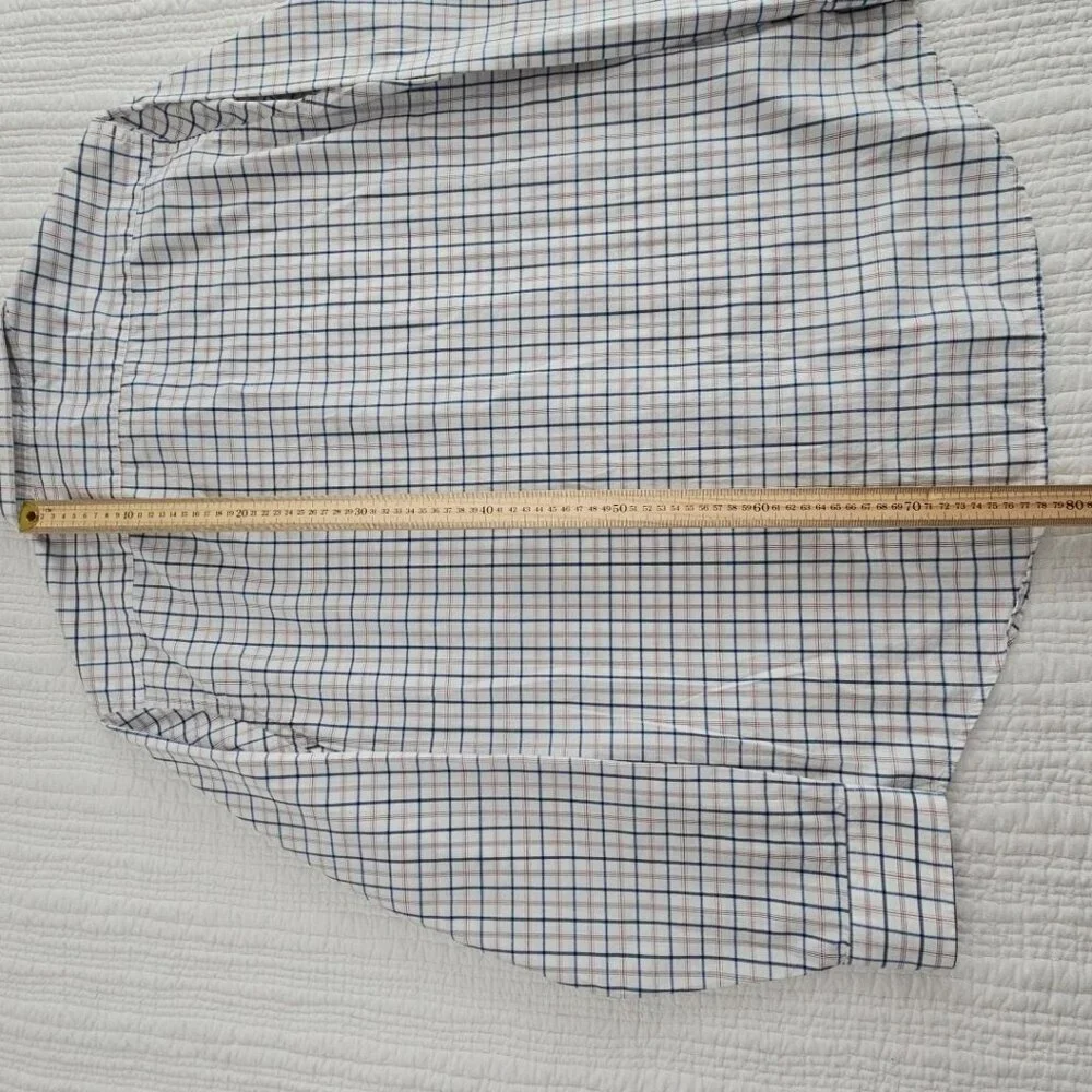 Banana Republic Shirt Men's XL Red White Blue Windowpane‎ Soft Wash Slim Fit EUC